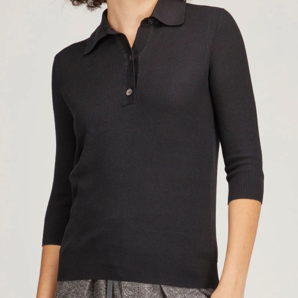 CO Collections Silk Knit Polo Collar Sweater. Size: S